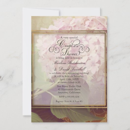 Invitation Couples Douche Vintage rose rose pâle Hydrangea Fl (Devant)