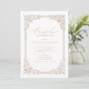 Invitation Couples Elégantes à cadre Vintage neutre Douche