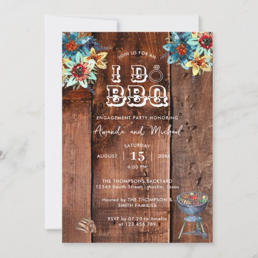 Invitation Couples en bois rustique Je fais BBQ (Devant)
