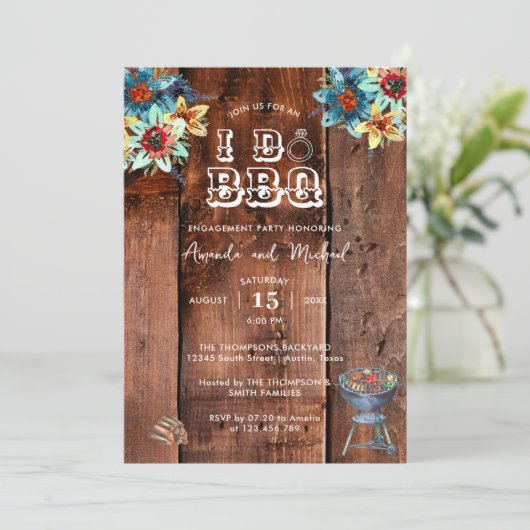 Invitation Couples en bois rustique Je fais BBQ (Debout devant)