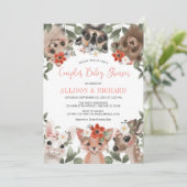 Invitation Couples fille baby shower bois forêt animaux (Debout devant)