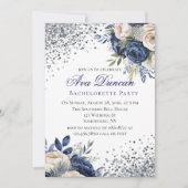 Invitation Couples floral bleu marine et ivoire douche (Devant)