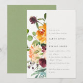 Invitation Couples Floraux Jaune Bleu Vif Jaune Orange Douche (Devant / Derrière)