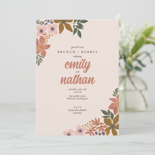 Invitation Couples Floraux Mariage Brunch Douche (Debout devant)