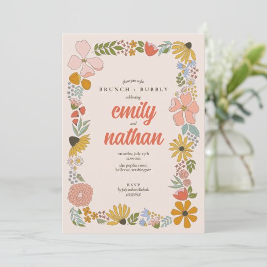 Invitation Couples Floraux Mariage Brunch Douche (Debout devant)