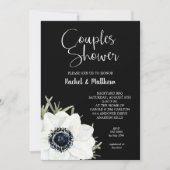 Invitation Couples Floraux noirs et blancs Wedding shower (Devant)