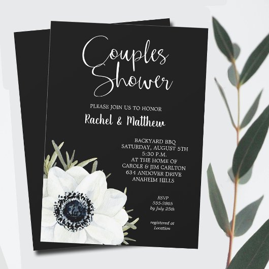 Invitation Couples Floraux noirs et blancs Wedding shower
