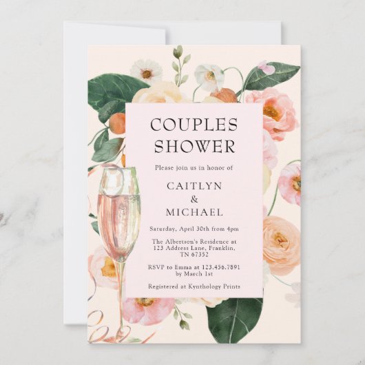 Invitation Couples Floraux Rose Peach Douche (Devant)