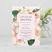 Invitation Couples Floraux Rose Peach Douche (Debout devant)