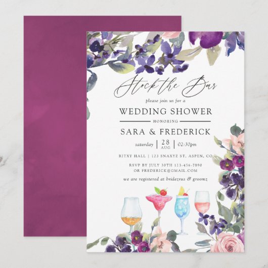 Invitation Couples Floraux Violet et Prune Approvisionnent le (Devant / Derrière)