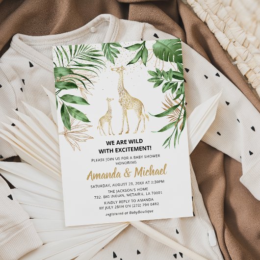 Invitation Couples Jungle Safari Verdure & Baby shower Or
