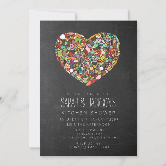 Invitation Couples Kitchen Douche Rustique Chalkboard Party (Devant)