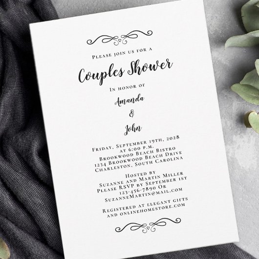 Invitation Couples Mariage de douche Partie d'engagement Noir