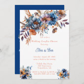 Invitation Couples Mariage Floral bleu et orange douche (Devant / Derrière)