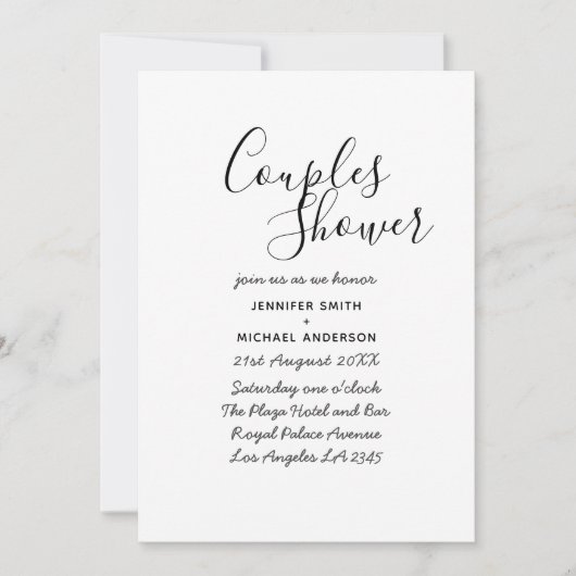 Invitation Couples minimalistes manuscrits Douche blanc (Devant)