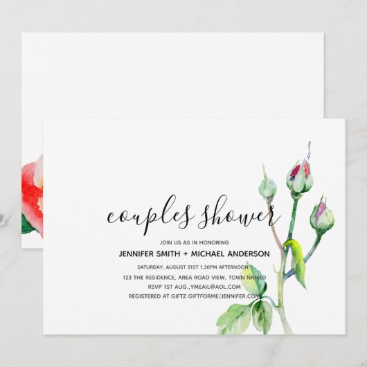 Invitation COUPLES MODERNES FÊTE DE PRÉ-SOUTIEN Mariage Aquar (Devant / Derrière)