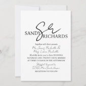 Invitation Couples Monogramme noir blanc Mariage de script (Devant)
