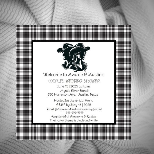Invitation Couples Noir et Blanc Occident Thème Douche