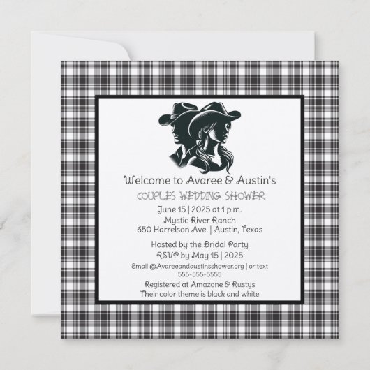 Invitation Couples Noir et Blanc Occident Thème Douche (Devant)
