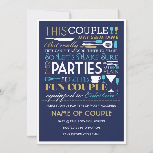 Invitation Couples Party Blue and Gold (Devant)