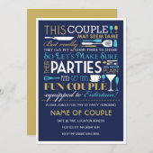 Invitation Couples Party Blue and Gold (Devant / Derrière)