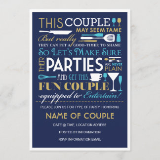 Invitation Couples Party Blue and Gold