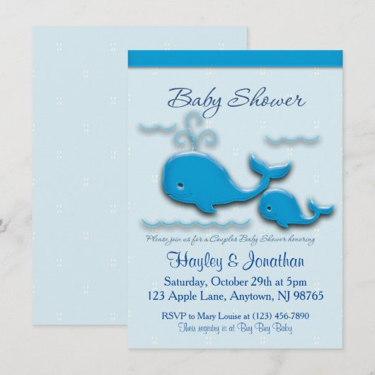 Invitation Couples personnalisables Baby shower baleine (Devant / Derrière)