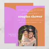 Invitation Couples photo rétro rose et orange mignonne Douche (Devant / Derrière)