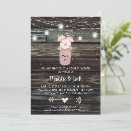 Invitation Couples rustiques Douche Mason Jar Lights Boho Flo (Debout devant)