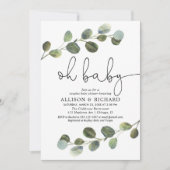 Invitation Couples sans sexe baby shower eucalyptus (Devant)