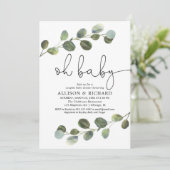 Invitation Couples sans sexe baby shower eucalyptus (Debout devant)