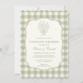 Invitation Couples Shower Gingham Sage Green Floral Bow (Devant)