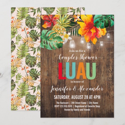 Invitation Couples Shower Luau (Devant / Derrière)