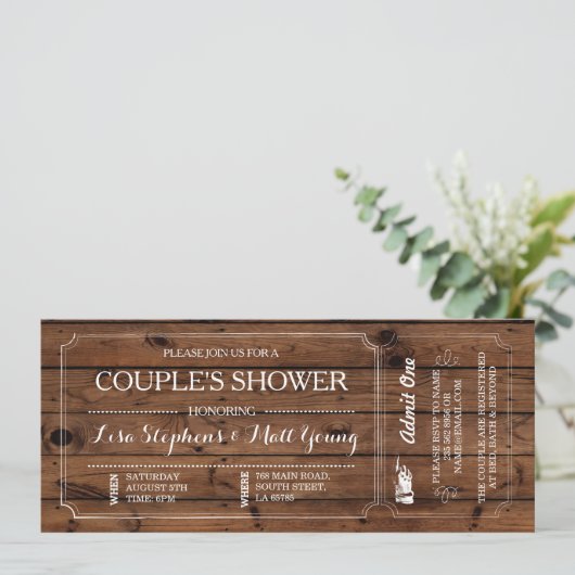Invitation Couple's Shower Ticket Chalkboard Rustic Invitatio (Debout devant)