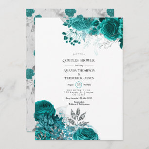 Invitation Couples turquoises et Silver Floral Douche
