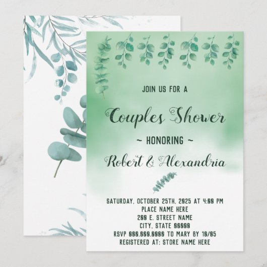 Invitation Couples Verdure Wedding shower Eucalyptus (Devant / Derrière)