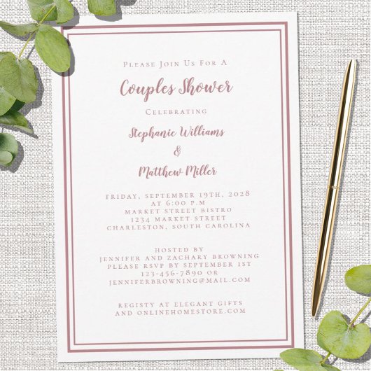 Invitation Couples Wedding shower Fiançailles Dusty Rose Rose