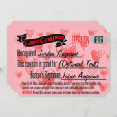 Invitation Coupon d'amour PERSONNALISÉ pour BLANK (Devant / Derrière)