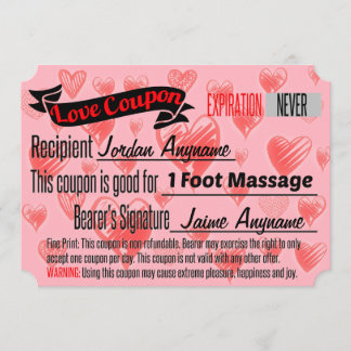 Invitation Coupon d'amour pour le massage des pieds