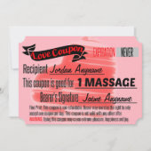 Invitation Coupon d'amour pour MASSAGE (Devant)