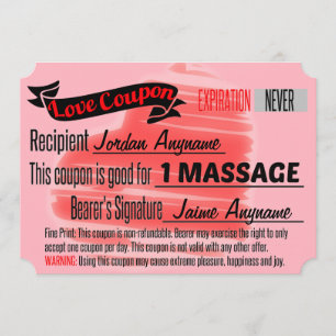 Invitation Coupon d'amour pour MASSAGE