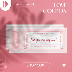 Invitation Coupons d'amour personnalisés - Pastel Pink Valent