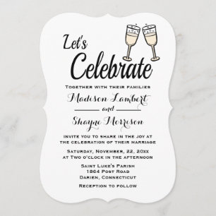 Invitation Coups de Champagne de Mariage noir et blanc