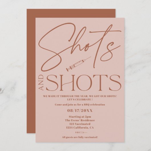 Invitation Coups de script rose retro Célébration de vaccinat (Devant / Derrière)