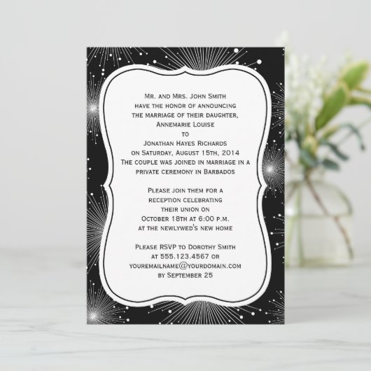 Invitation Coups de soleil noir blanc Réception feux d'artifi (Debout devant)