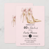 Invitation Couquette Blush Bow Fashion Heel 40th Birthday (Devant / Derrière)