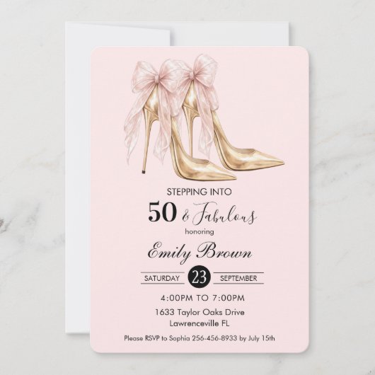 Invitation Couquette Blush Bow Mode Talon 50e Anniversaire (Devant)