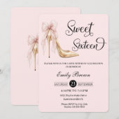 Invitation Couquette Blush Ruban Arc Mode Talon Douce 16 (Devant / Derrière)