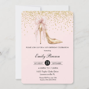 Invitation Couquette Blush Ruban Arc Mode Talon Sweet 16
