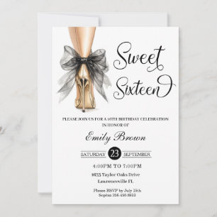 Invitation Couquette Ruban Noir Arc Mode Talons Douce 16